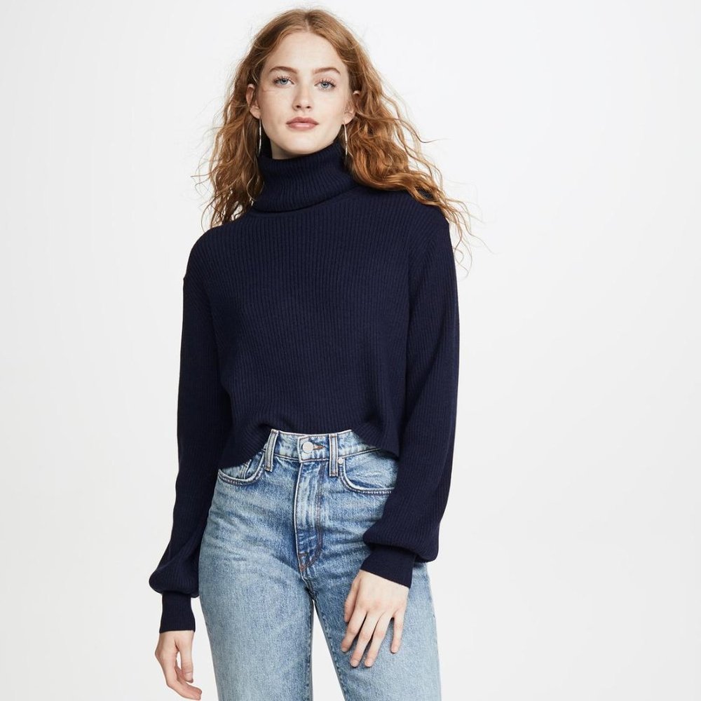 Reformation Luisa Turtleneck Cashmere Sweater Navy XS